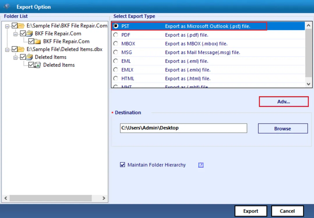 select-pst-as-export-option.png