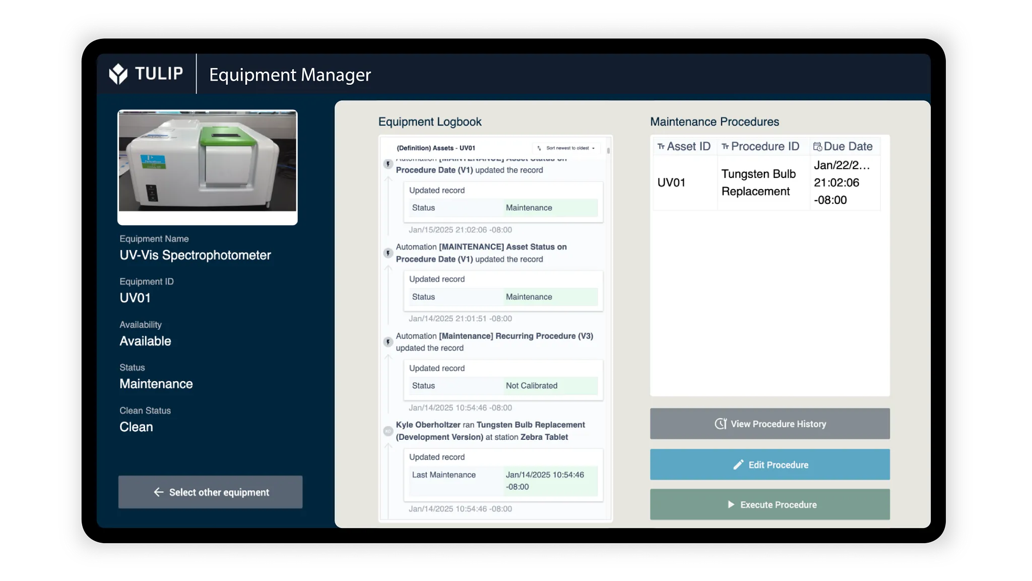 TEC Demo _ Equipment Manager _ Equipment Logbook _ Procedures _ Spectrophotometer.webp